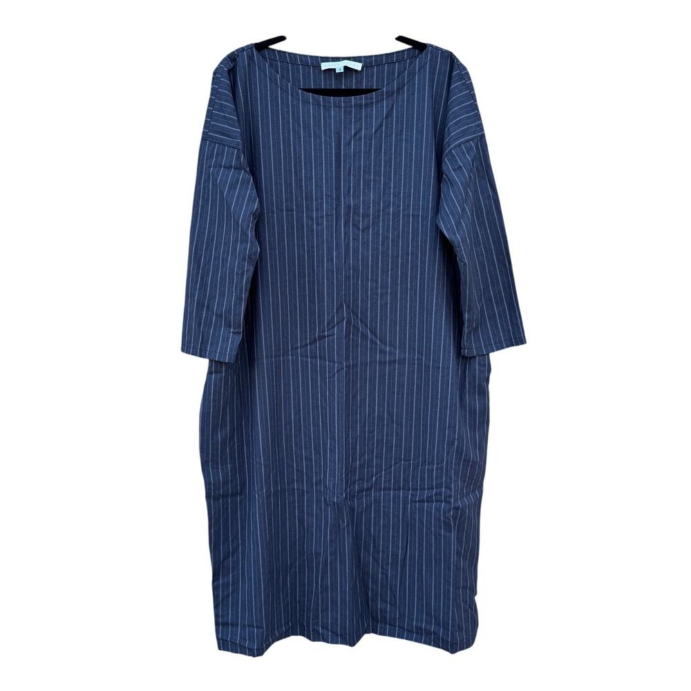 Erica Tanov Ines Gray Pinstripe Oversized Scoop Neck Shift Midi Dress Size Large